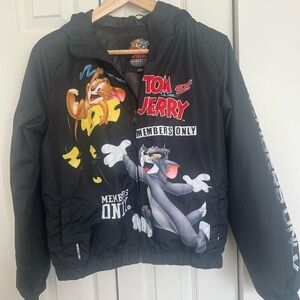 Tom and Jerry members only kids  Black rain Jacket size 14-16